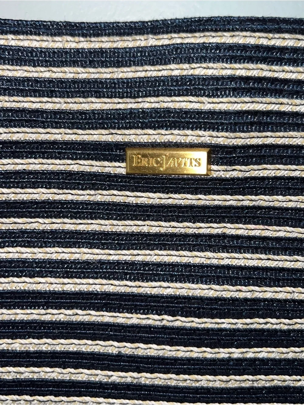 Eric Javits New York Navy Ivory Striped Squishee Tote Shoulder Bag Resort